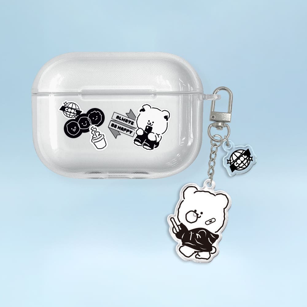 에어팟 프로2세대 케이스 키링 세트 무선 투명 네임텍 곰찌