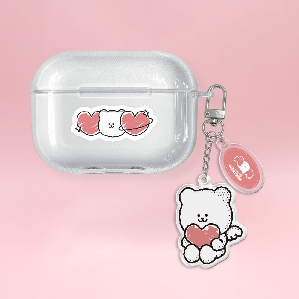 에어팟 프로2세대 케이스 키링 세트 투명 플래닛 곰찌 핑크