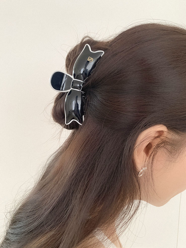 셀프러브 멜팅 리본 헤어클로 - 여성 아세테이트 투톤 배색 반묶음집게핀 반머리헤어핀 - 상세 이미지 4