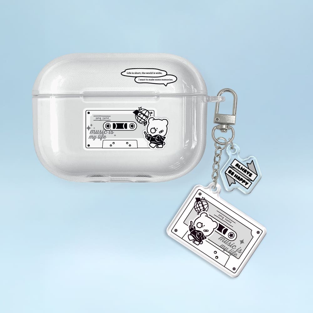 에어팟 프로2세대 케이스 키링 세트 투명 카세트 테이프 곰찌