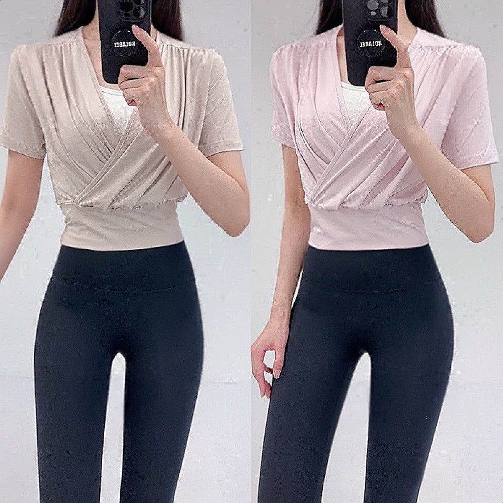 로라벨 세리 필라테스복 여성 요가복 필라테스 요가 상의 옷 커버업 운동복 여름 반팔 크롭 - 메인 이미지