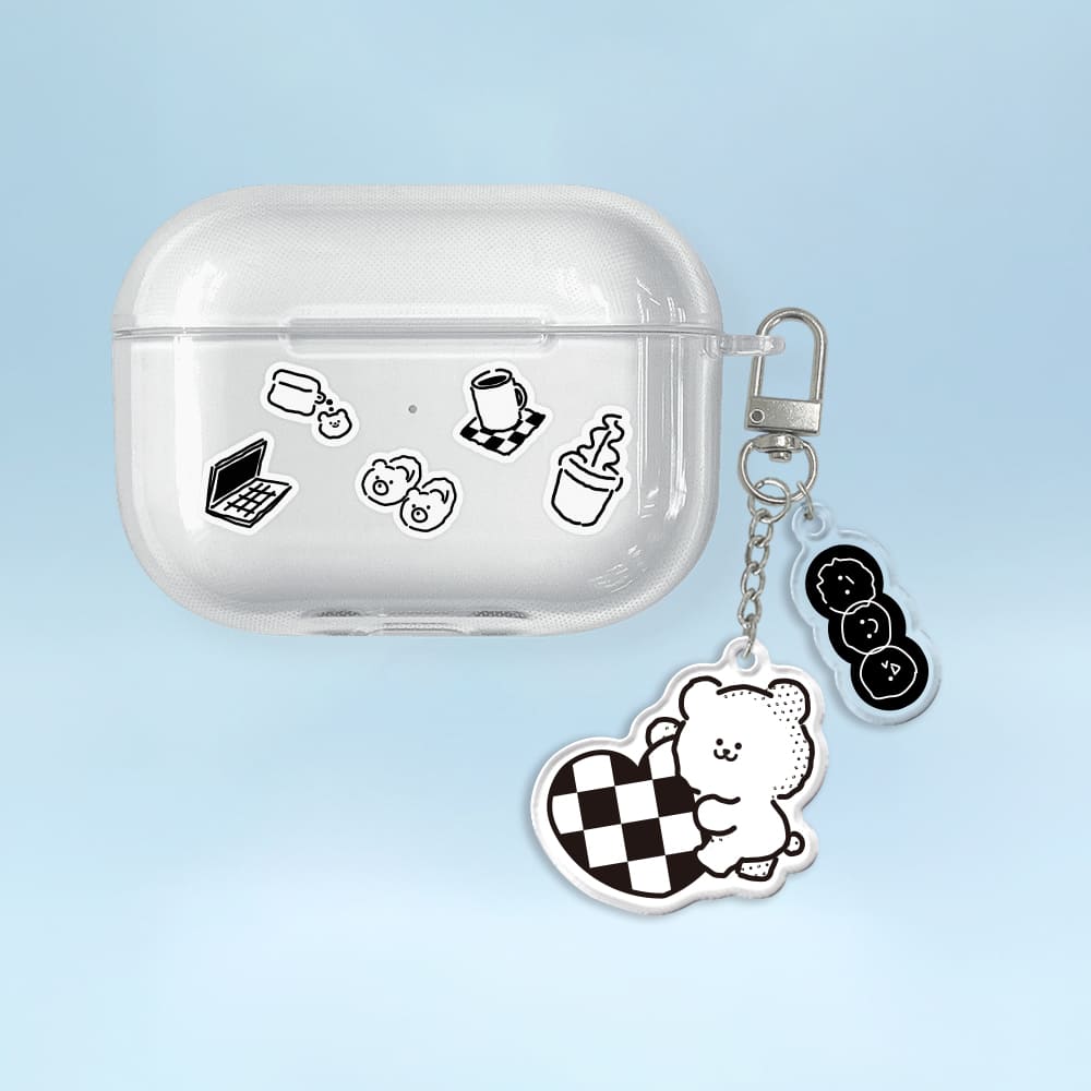 에어팟 프로2세대 케이스 키링 세트 심플 하드 투명 낙서 곰찌