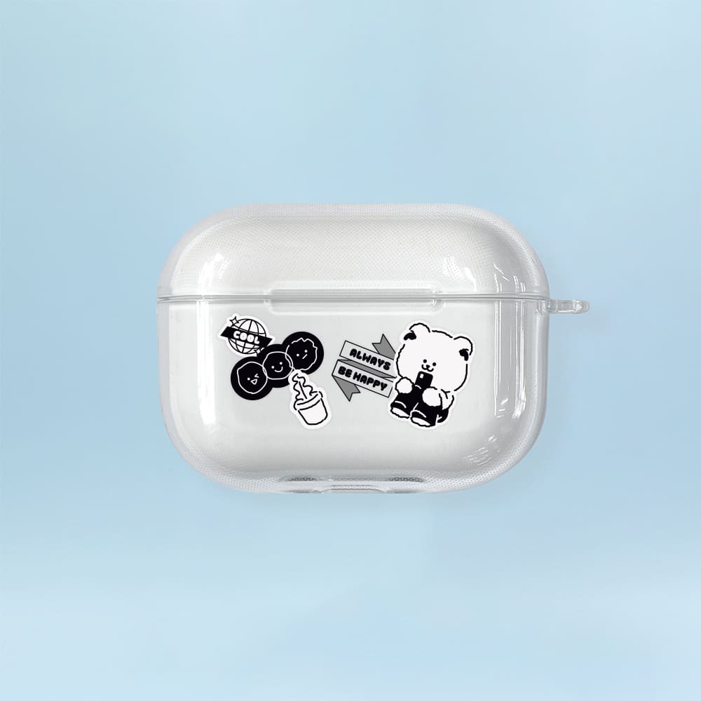 에어팟 프로2세대 케이스 심플 하드 투명 네임텍 곰찌