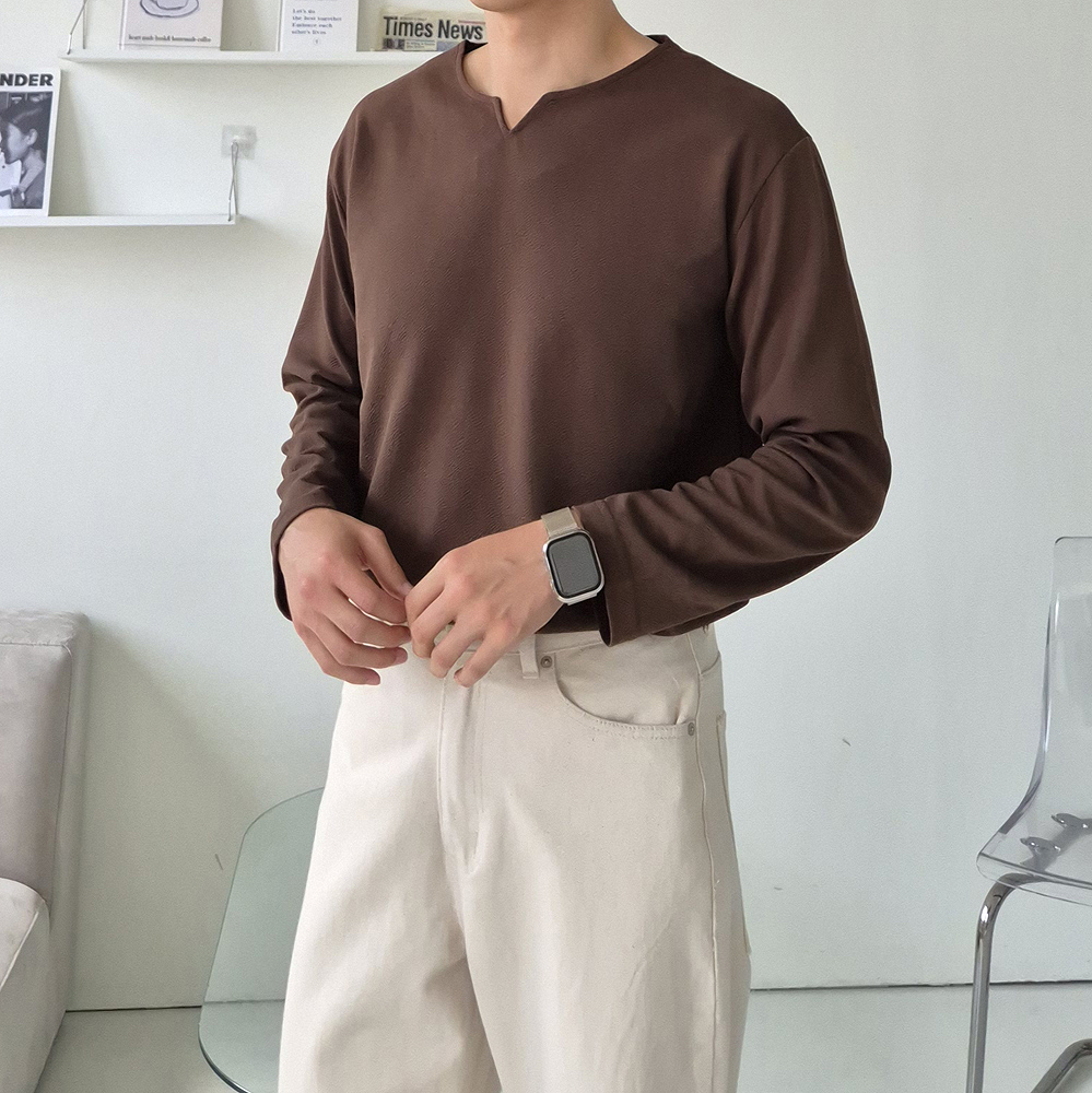 무지 티셔츠 빅사이즈 오버핏 브이넥 흰티 남자 긴팔티 - 상세 이미지 5