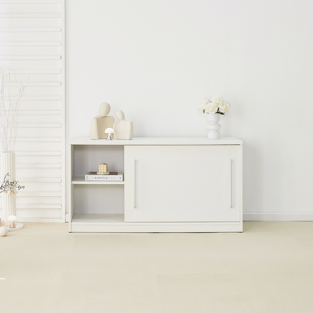 메이문 슬라이딩도어 슬라이드 미닫이 미니 낮은 수납장 1200x400x600mm, 2단, 화이트