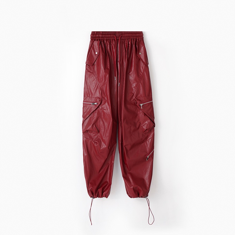 가죽 슬랙스 헐렁한 루즈핏 여성 오토바이 레더 팬츠 - 상세 이미지 5