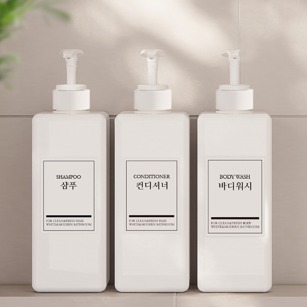 샴푸통 세제 디스펜서 욕실 3종 샴푸디스펜서 800ml 골드펌프 영문 리필용기 3set - 상세 이미지 5