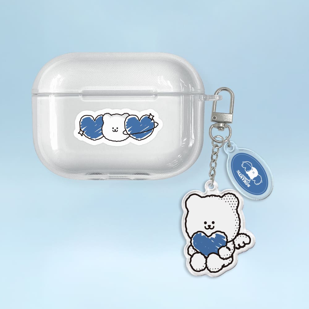 에어팟 프로2세대 케이스 키링 세트 투명 플래닛 곰찌 블루
