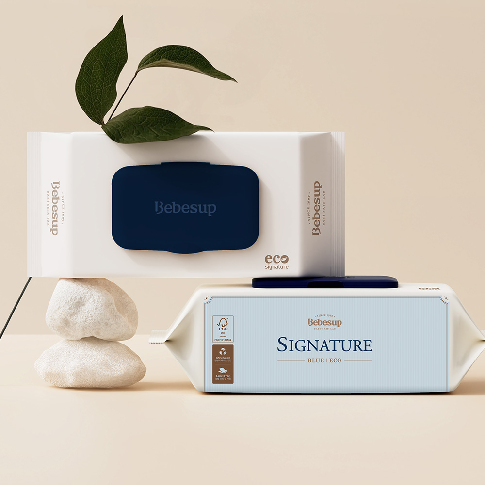 베베숲 시그니처 블루 에코 10팩 생분해 원단 신생아 두꺼운 캡형 아기물티슈