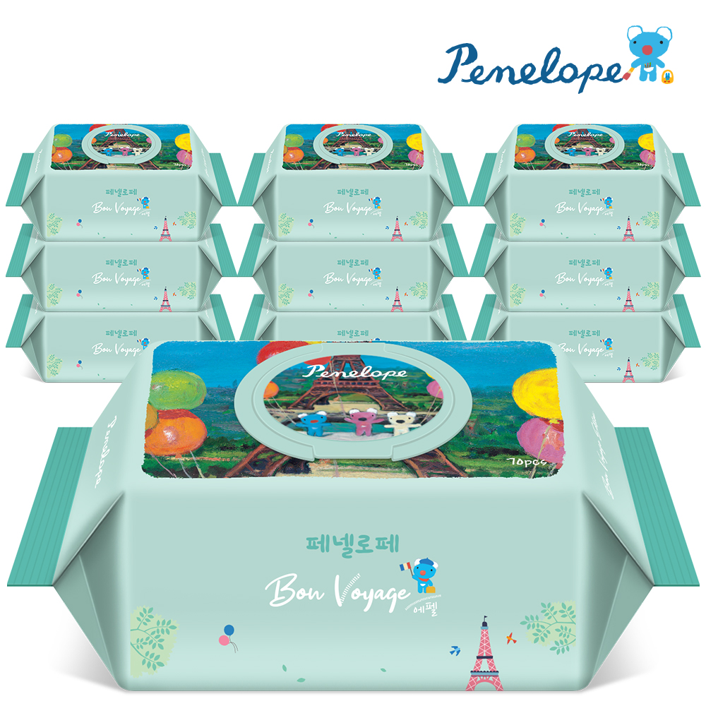 페넬로페 물티슈 프리미엄 아기물티슈 본보야지 에펠 캡형 70매 10팩 - 상품 이미지