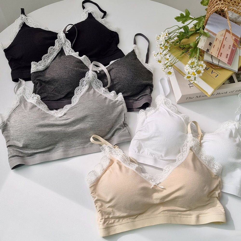 핑크앤다이아 모달 레이스 브라렛 세트 노와이어 편한 브라탑 패드일체형 스포츠브라 이미지 2