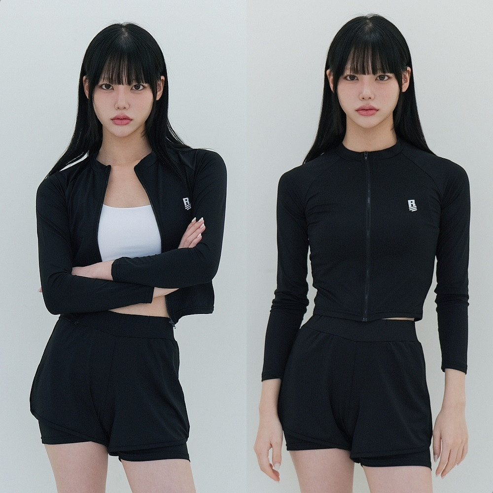 로라벨 유키 여성 집업 래쉬가드 크롭 수영복 상의 긴팔 실내 실외 비치웨어 스윔웨어 - 메인 이미지