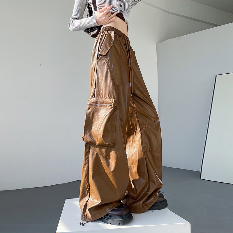 가죽 슬랙스 헐렁한 루즈핏 여성 오토바이 레더 팬츠 - 상세 이미지 3