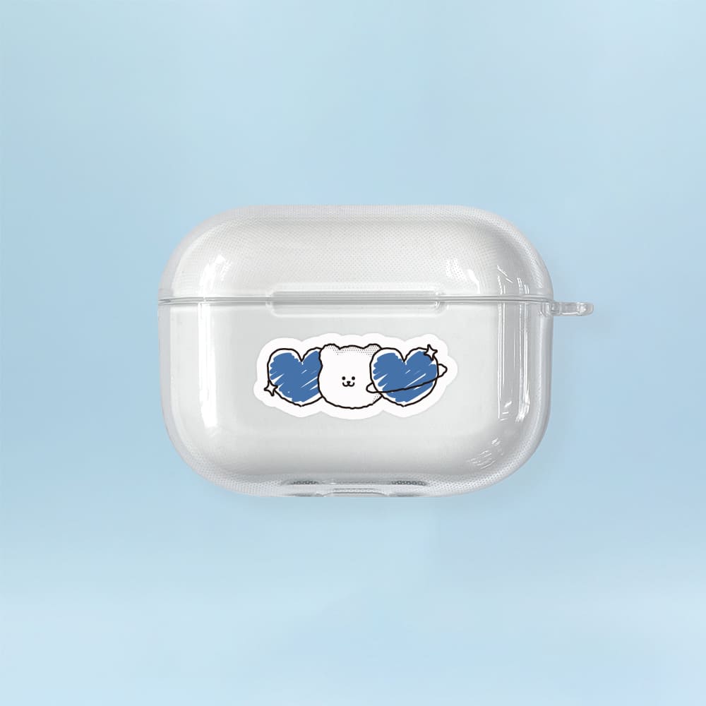 에어팟 프로2세대 케이스 무선이어폰 투명 플래닛 곰찌 블루