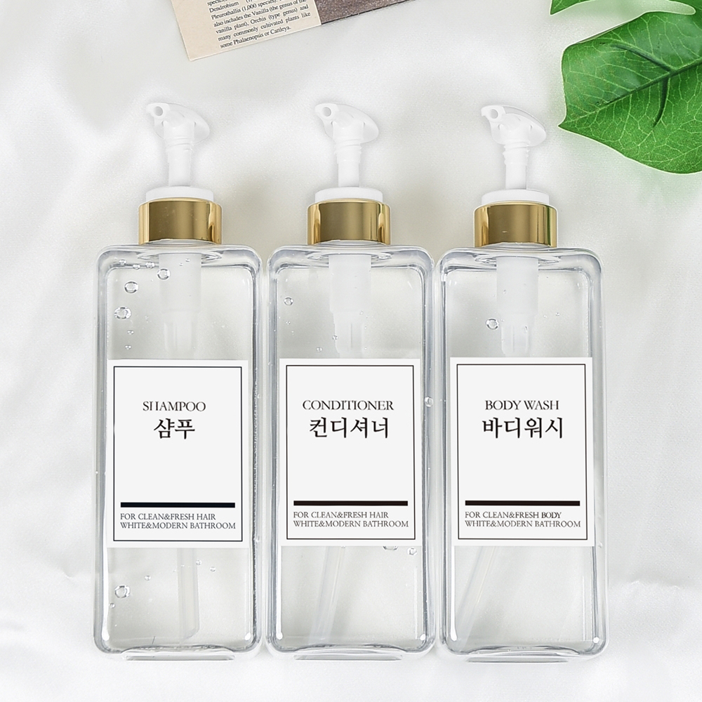 샴푸통 세제 디스펜서 욕실 3종 샴푸디스펜서 800ml 골드펌프 영문 리필용기 3set 이미지 7