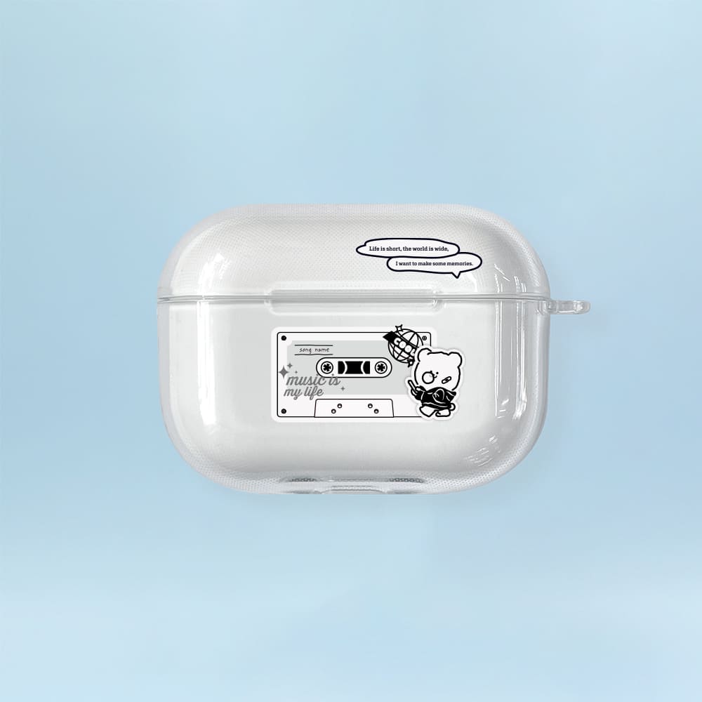 에어팟 프로2세대 케이스 제작 투명 카세트 테이프 곰찌