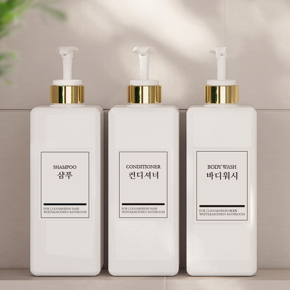샴푸통 세제 디스펜서 욕실 3종 샴푸디스펜서 800ml 골드펌프 영문 리필용기 3set - 상세 이미지 3