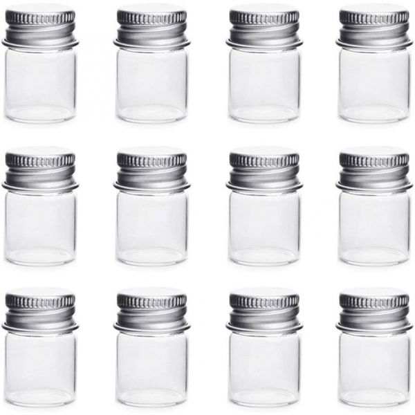 12Pcs 5ml 미니 투명 유리병 바이알 알루미늄 나사 캡이 있는 귀여운 빈 샘플 항아리 작은 병 메시지 결혼식 선호 장식 보석 액세서리... 
