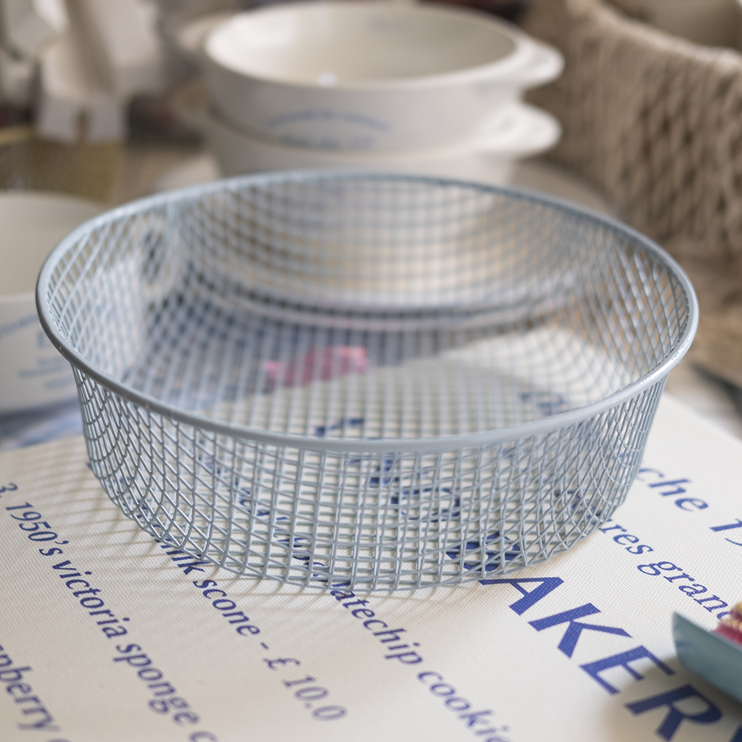 레트로 파스텔톤 철제 원형 바스켓 과일 바구니 주방 정리 와이어 수납함