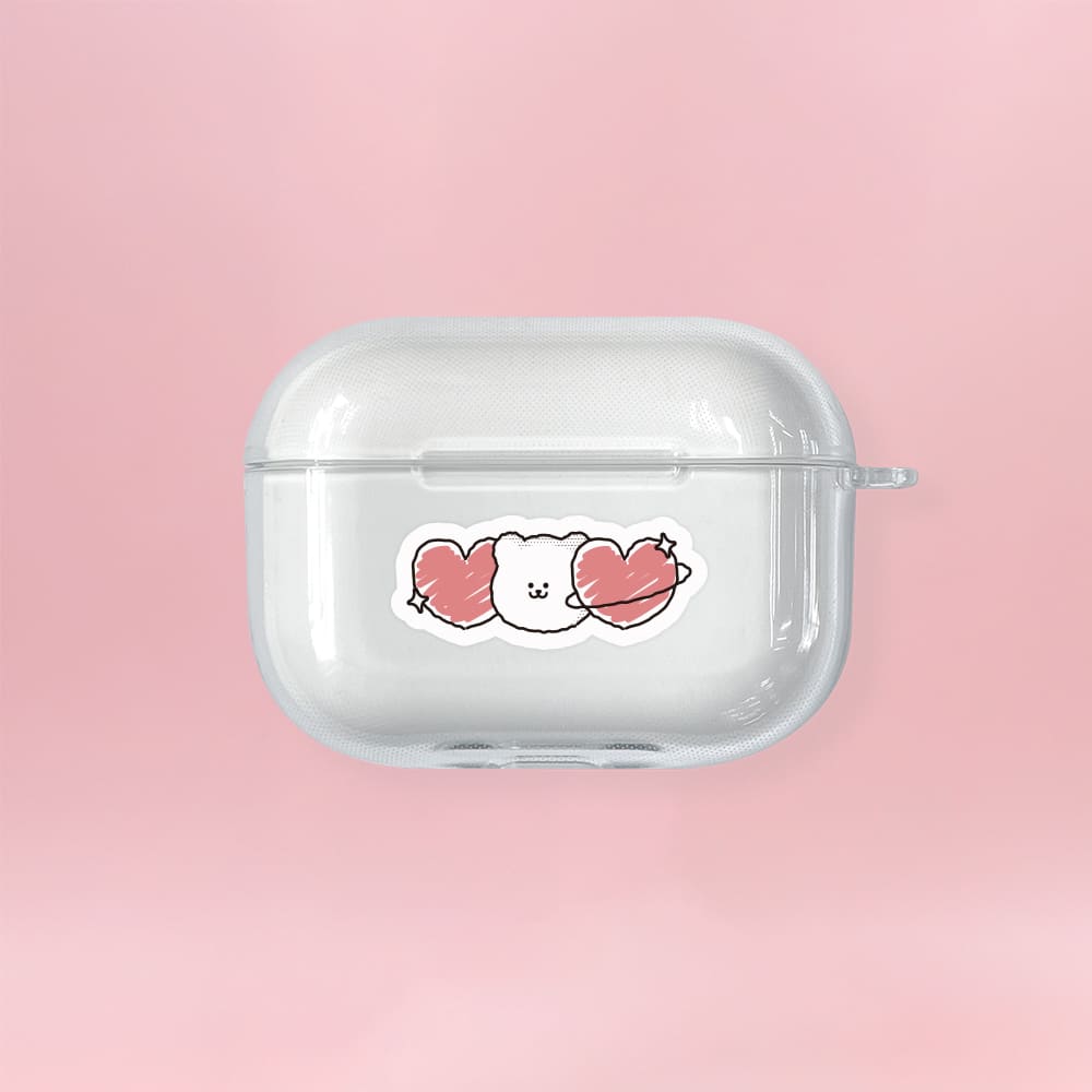 에어팟 프로2세대 케이스 하드 커플 투명 플래닛 곰찌 핑크