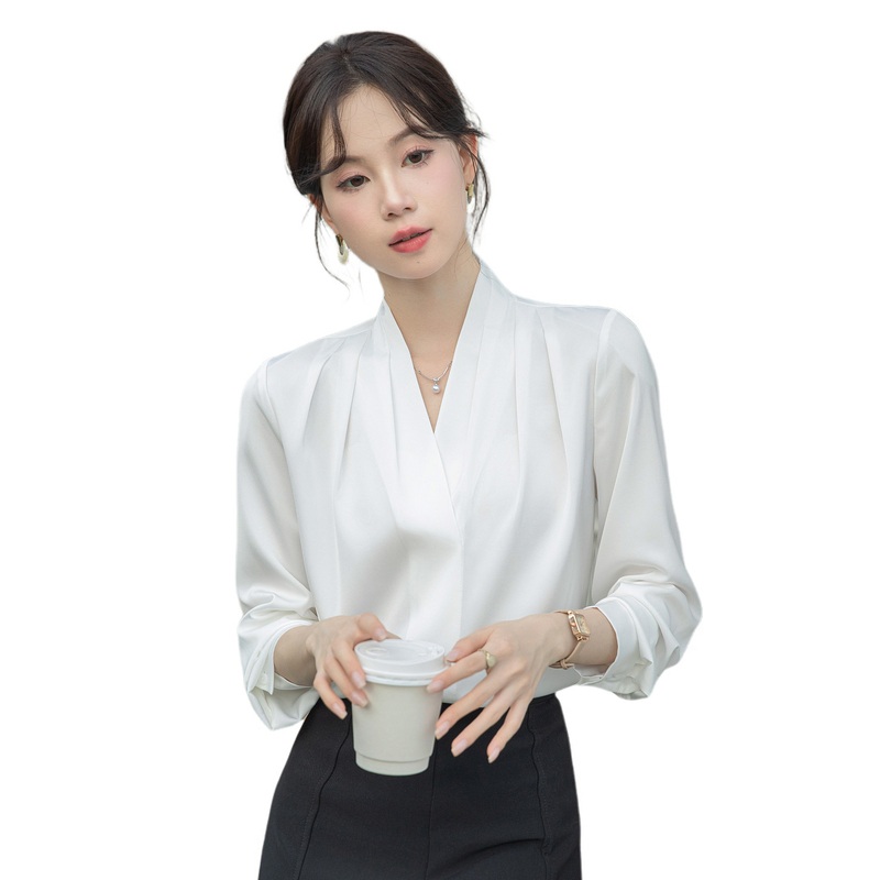 프렌치 블라우스 쉬폰 시폰 여성스러운 넥라인 - 상세 이미지 5