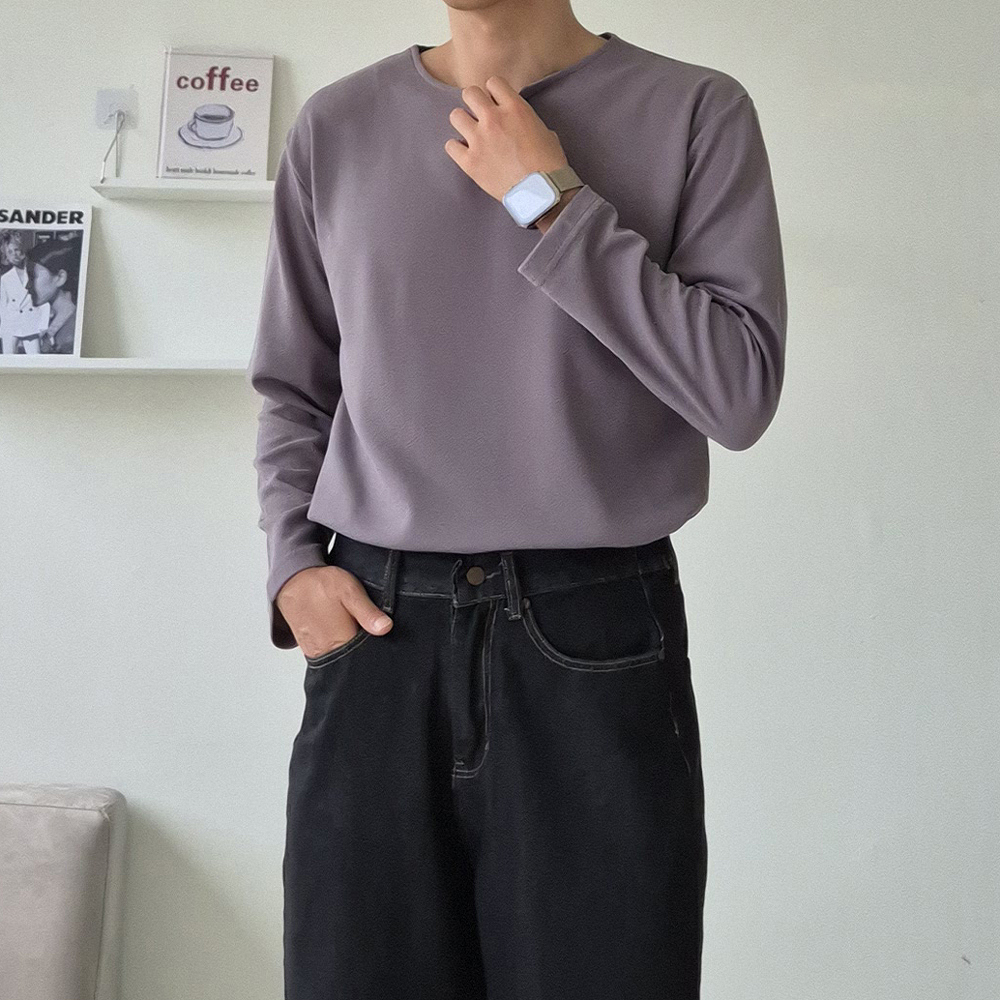 남자긴팔티 빅사이즈 브이넥 이너 흰색 봄 가을 엠보 티셔츠 - 상세 이미지 5