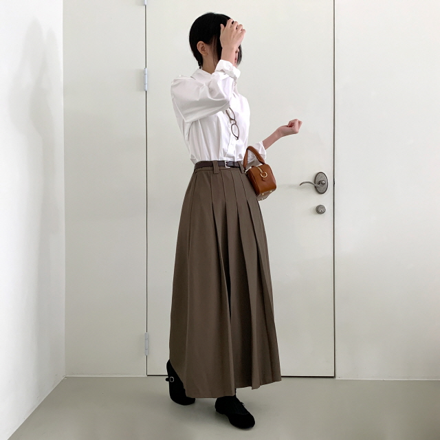 💖50%할인💖[2단기장/뒷밴딩!] 메이레빈 플리츠 핀턱 밴딩 봄 플레어 치마 A라인 롱 스커트(하객룩/새학기/깔끔/정장) 상세 이미지 25