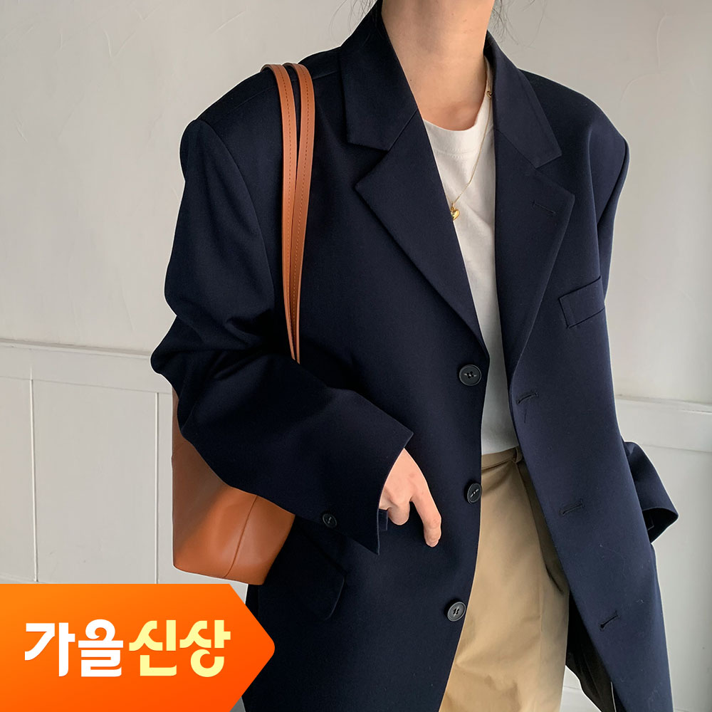 여성오버핏자켓 네이비자켓 민트 쓰리버튼 - 상품 이미지
