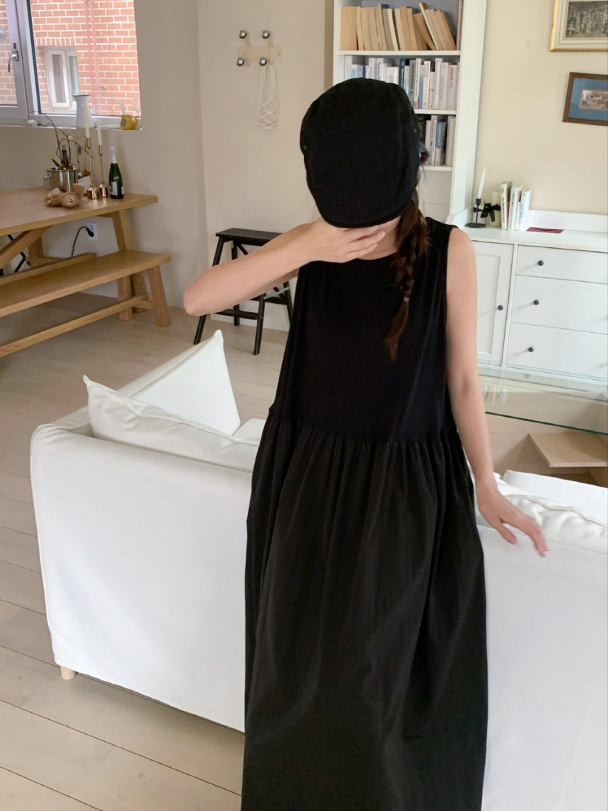 레이어드원피스 빅사이즈 여성 나시 A라인 플레어 롱원피스