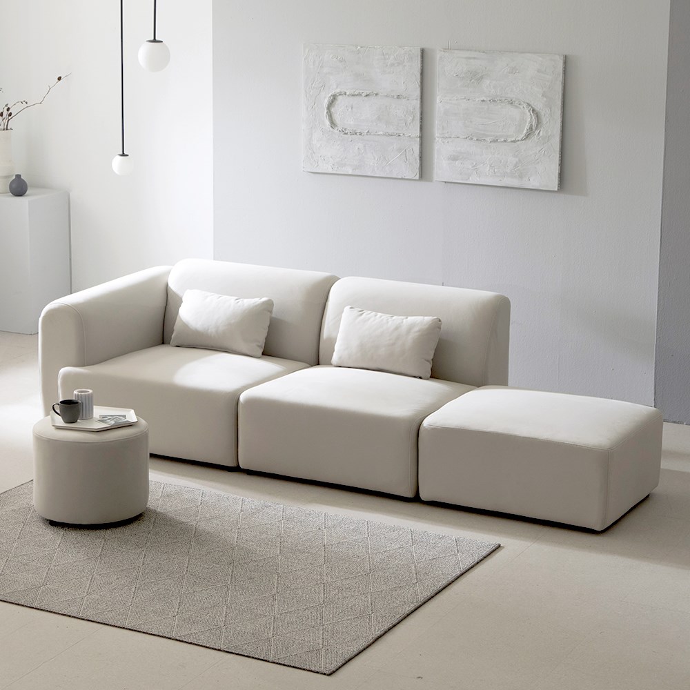 장인가구 라우 아쿠아텍스 낮은 푹신한 패브릭 카우치 3인소파