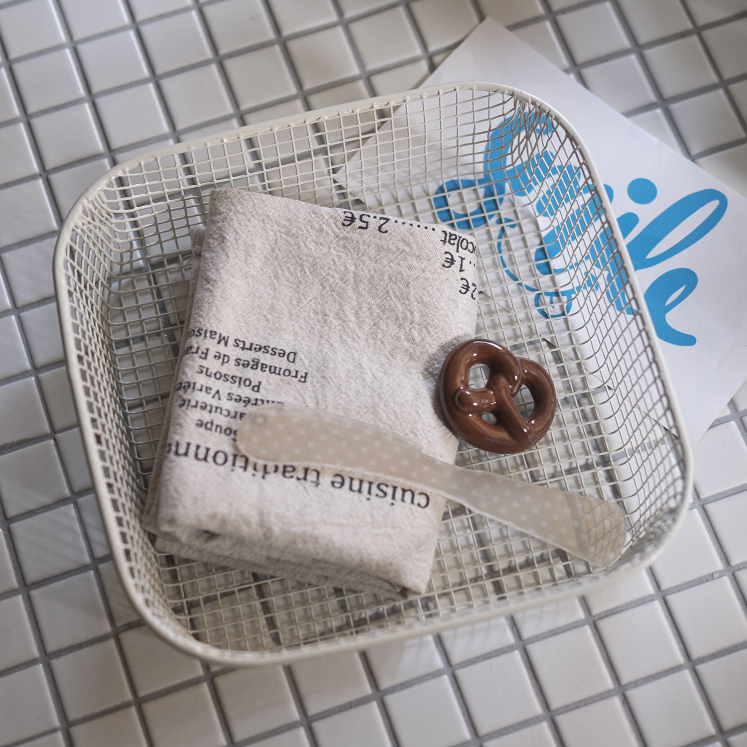 레트로 파스텔톤 철제 바스켓 정사각 화장품 주방 정리 바구니 인테리어