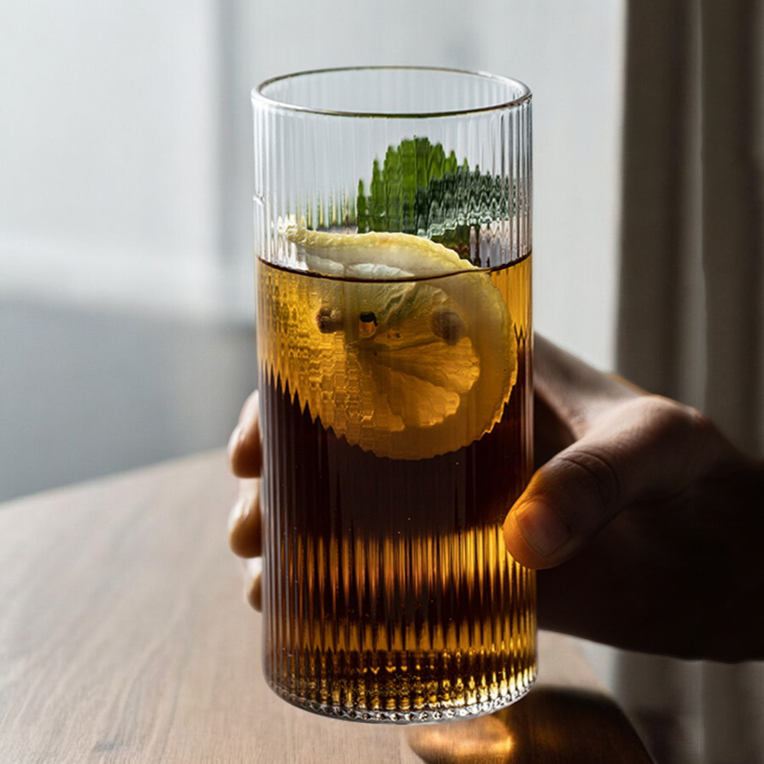 홈카페 플리츠 아이스아메리카노잔 아인슈페너잔 일자 내열 유리컵 320ml