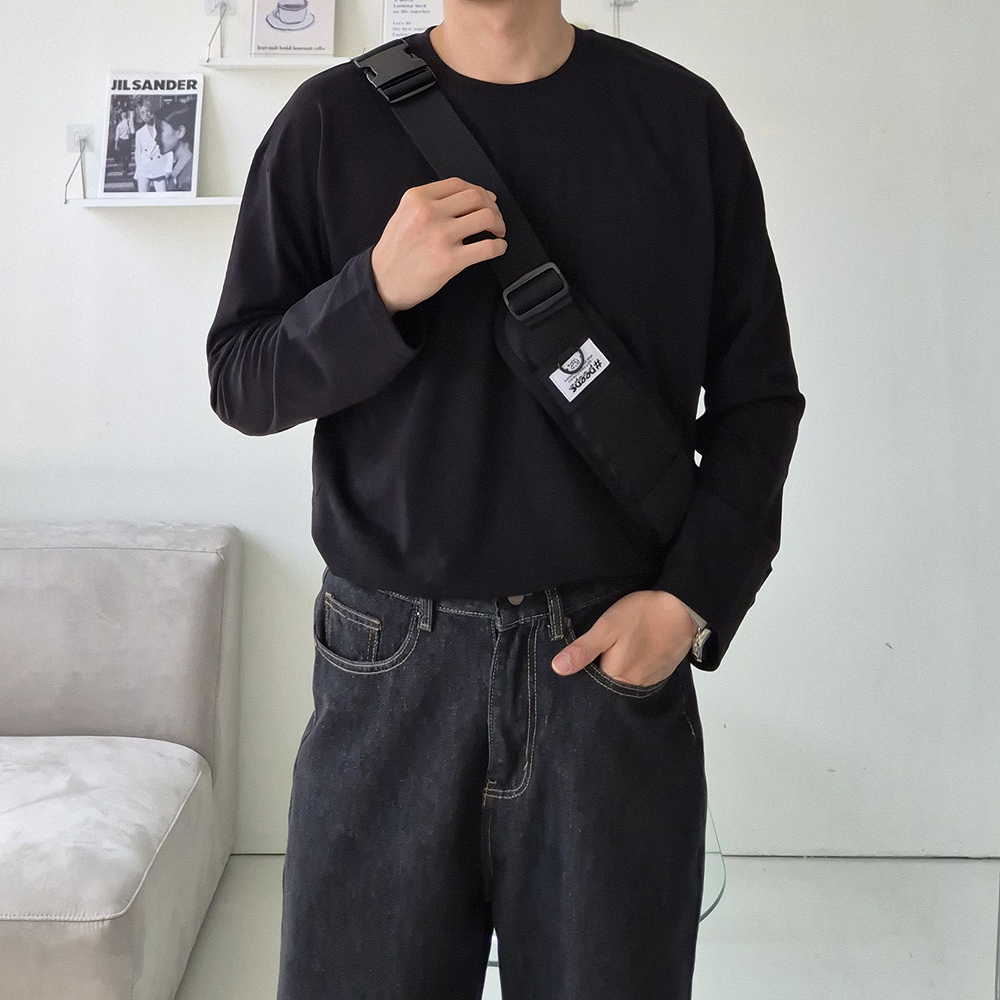 슬라브 무지 티셔츠 오버핏 이너 레이어드 흰티 남자 긴팔티 - 상세 이미지 4