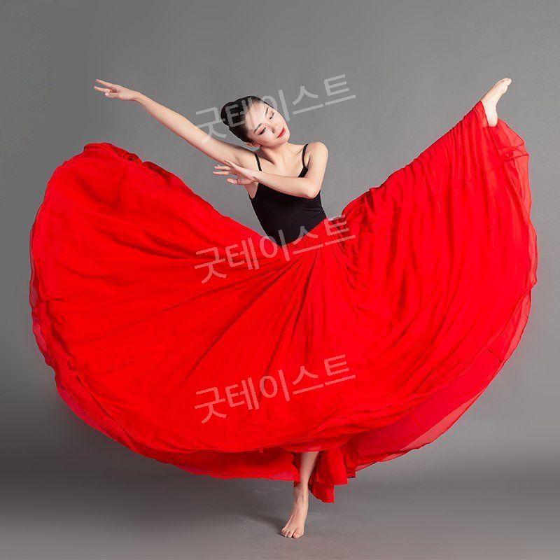 연영과 풀치마 흰색 워십복 쉬폰 고전 무용 우아한 공연의상 한국무용풀치마 더블 레이어 화이트(선물 없음) 360도 85 길이 (키150-156) - 상세 이미지 4