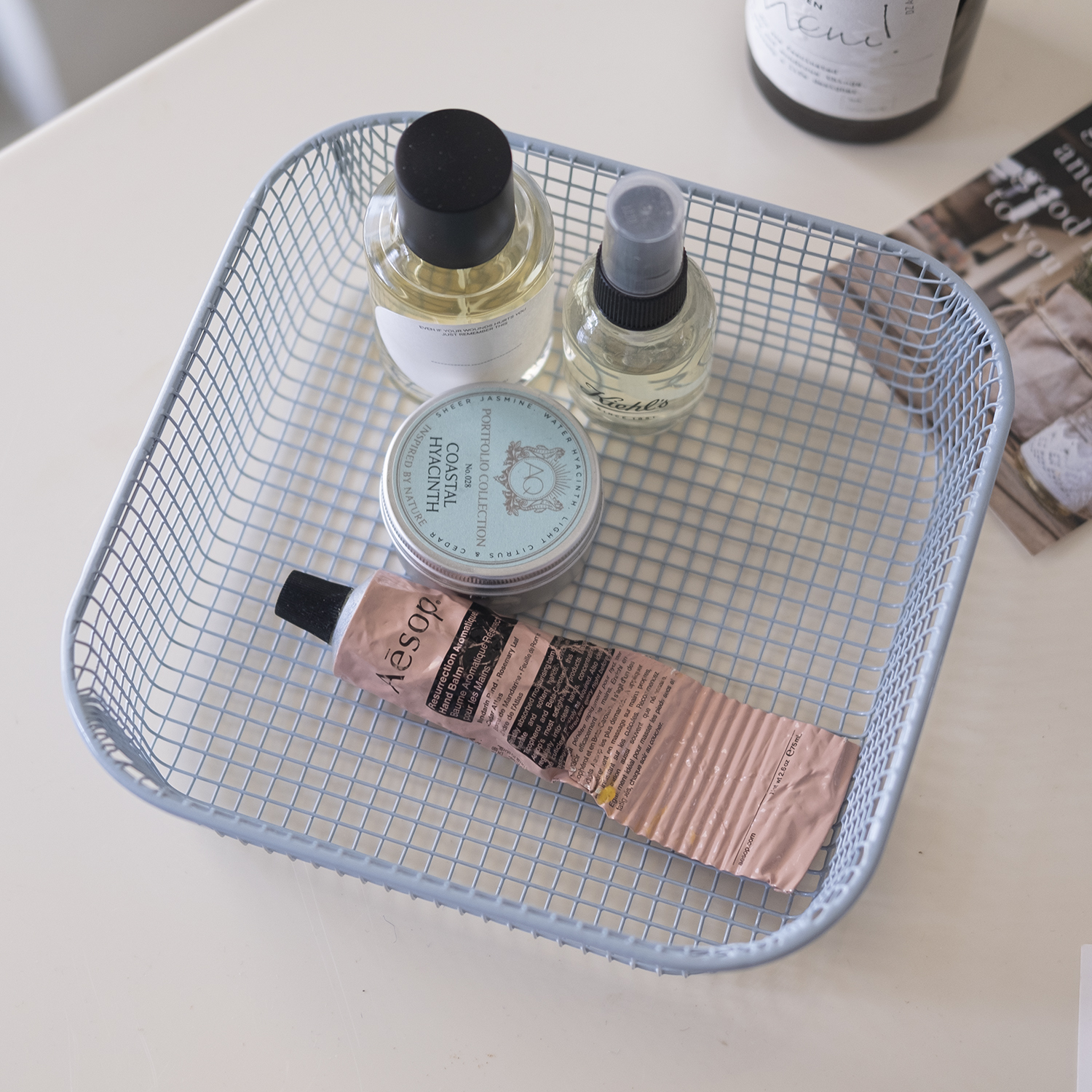 레트로 파스텔톤 철제 바스켓 정사각 화장품 주방 정리 바구니 인테리어