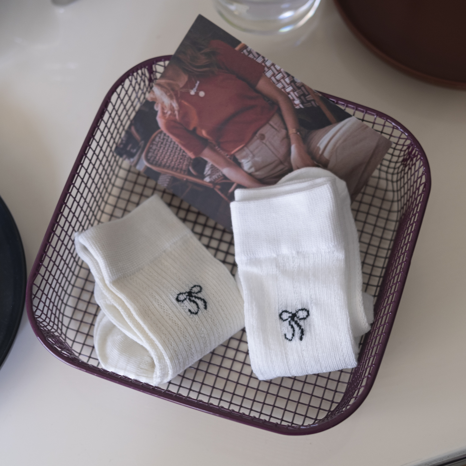 레트로 파스텔톤 철제 바스켓 정사각 화장품 주방 정리 바구니 인테리어