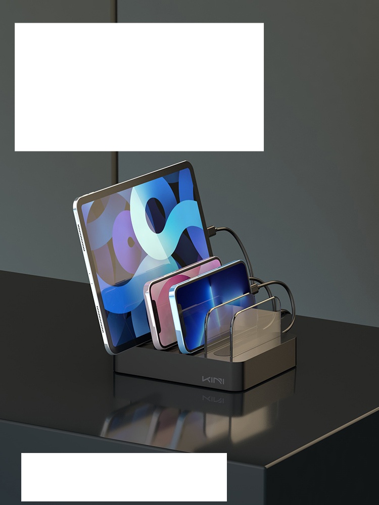 멀티충전기 초고속 USB 어댑터 스탠드 독서실 스카 딥 스페이스 그레이 + 짧은 줄 - 상품 이미지