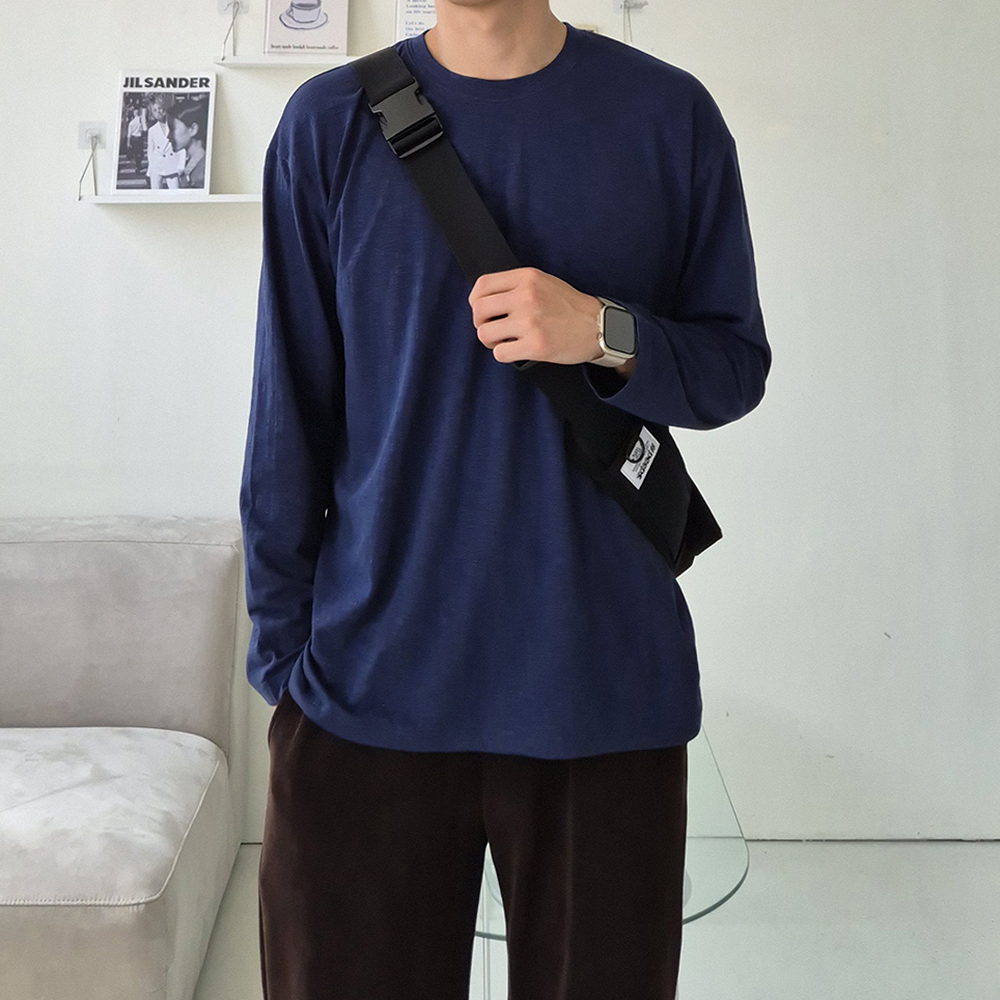 슬라브 무지 티셔츠 오버핏 이너 레이어드 흰티 남자 긴팔티 이미지 6