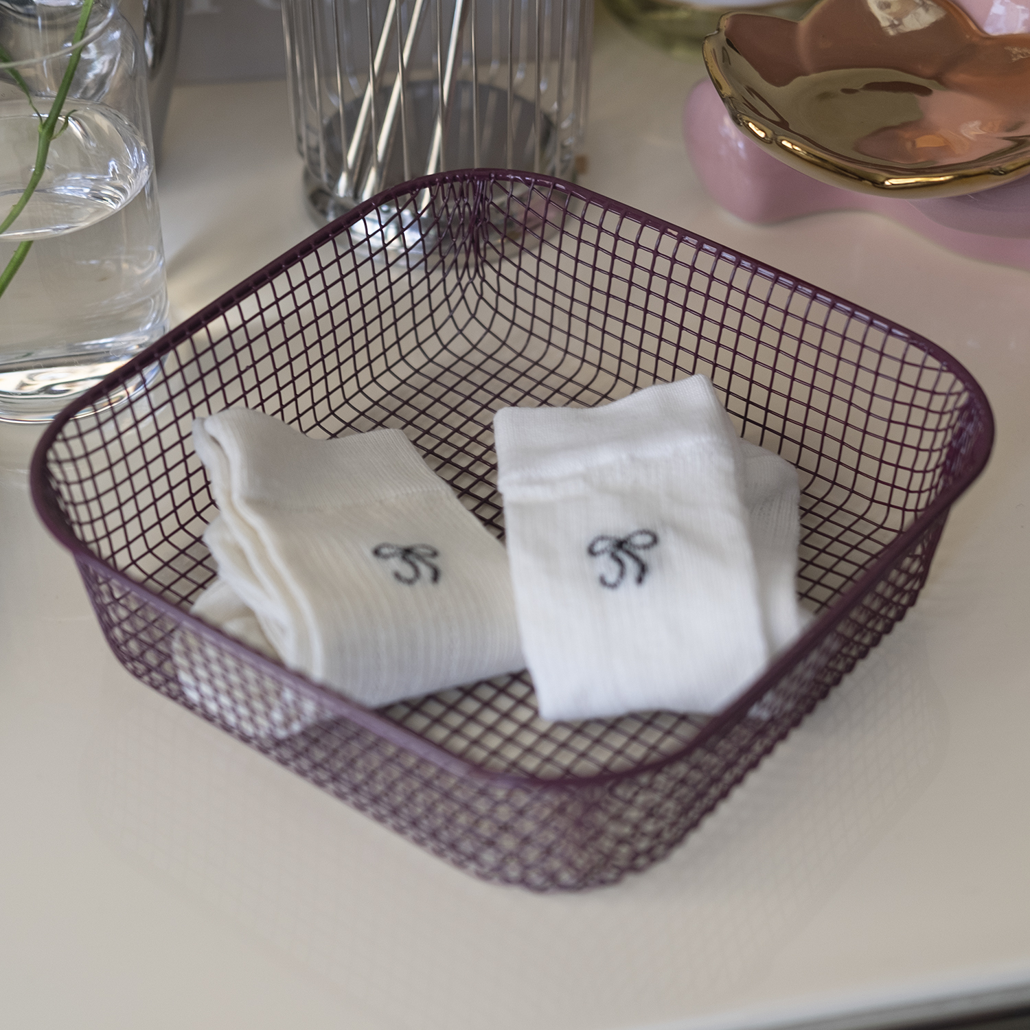 레트로 파스텔톤 철제 바스켓 정사각 화장품 주방 정리 바구니 인테리어