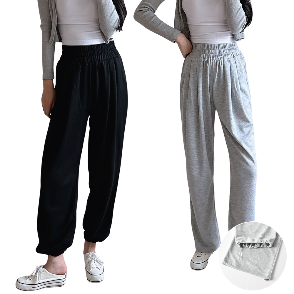 여성 트레이닝 조거팬츠 와이드 3단기장 핀턱 스판 밴딩 키작녀 빅사이즈 츄리닝 바지