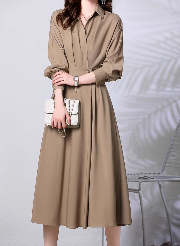 봄가을 긴팔 빅사이즈 그레이핑크 하객원피스 모임 오피스룩 상견례 원피스 셔츠형