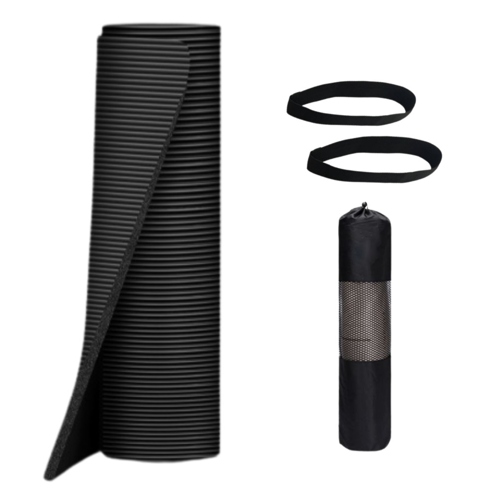 살림살림 NBR 텍티컬 블랙 와이드 요가매트 200x90cm 15mm - 상품 이미지