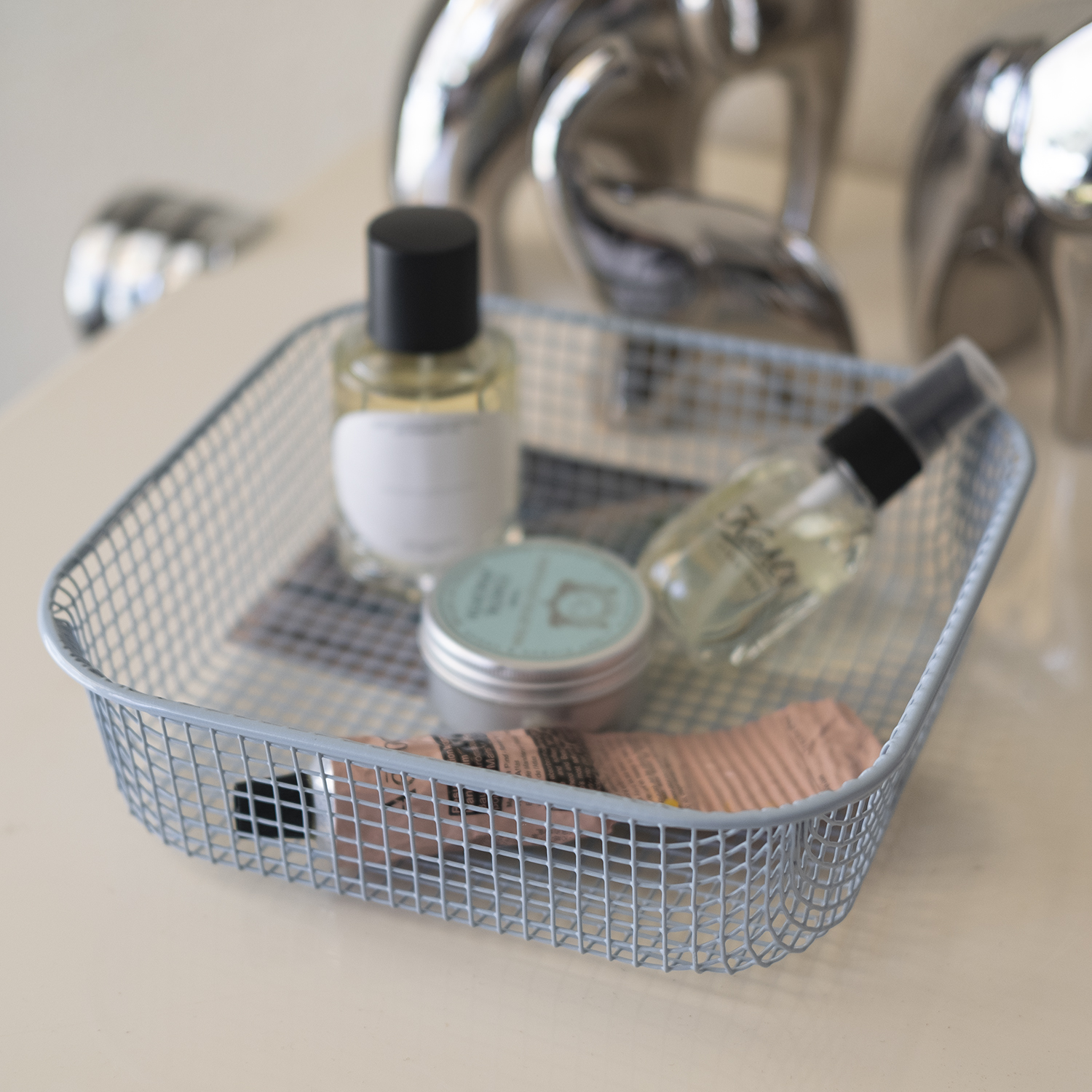 레트로 파스텔톤 철제 바스켓 정사각 화장품 주방 정리 바구니 인테리어