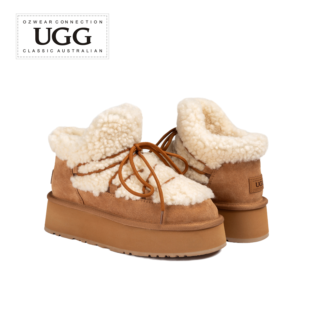 호주 오즈웨어 클래식 플러피 레이스업 플랫폼 미니 스노우 체스넛 어그 부츠 OB849F