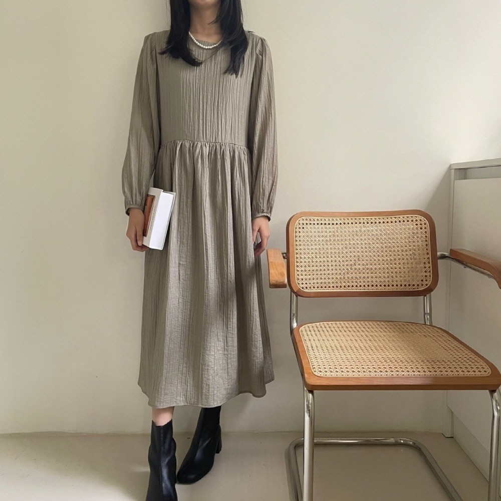 키작녀원피스 하객 여성 셔링 퍼프 휴양지 긴팔 반팔 롱원피스 - 상세 이미지 4