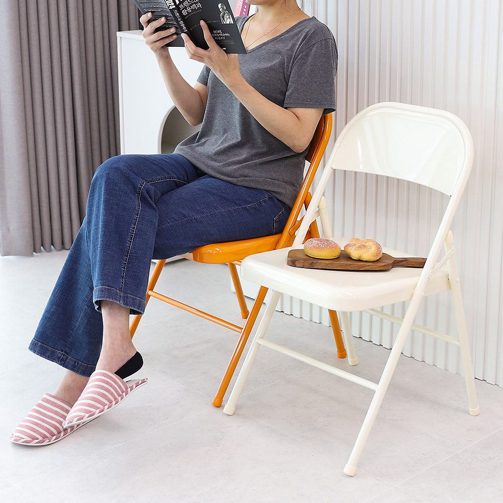 픽스 크림 간이 폴딩체어 교회 등받이 접이식 철제의자