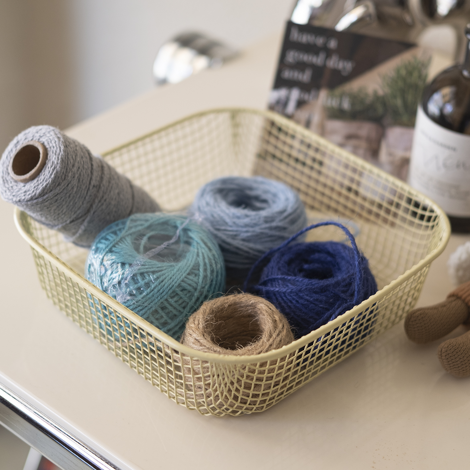 레트로 파스텔톤 철제 바스켓 정사각 화장품 주방 정리 바구니 인테리어