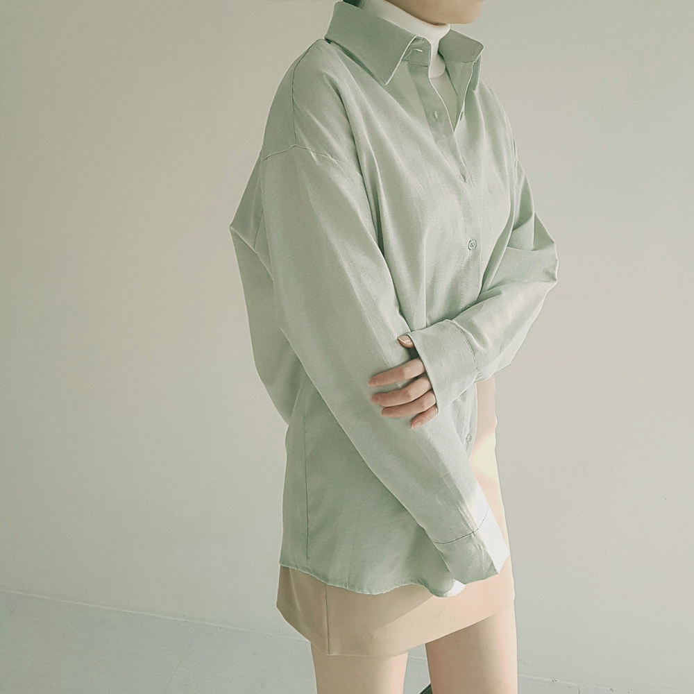 오버핏 여성 면 레이어드 카라 셔츠 봄 가을 루즈핏 남방 소라색 화이트 이미지 7