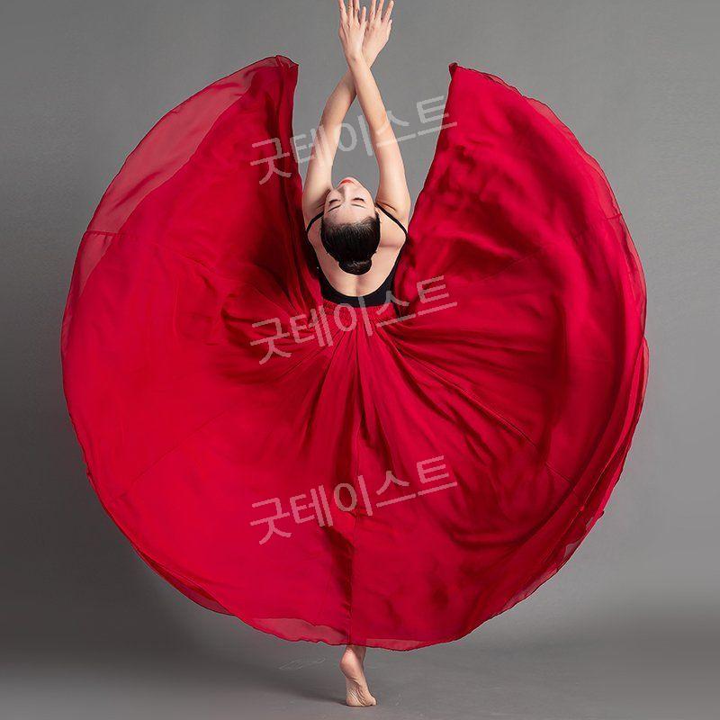 연영과 풀치마 흰색 워십복 쉬폰 고전 무용 우아한 공연의상 한국무용풀치마 더블 레이어 화이트(선물 없음) 360도 85 길이 (키150-156) - 상세 이미지 3