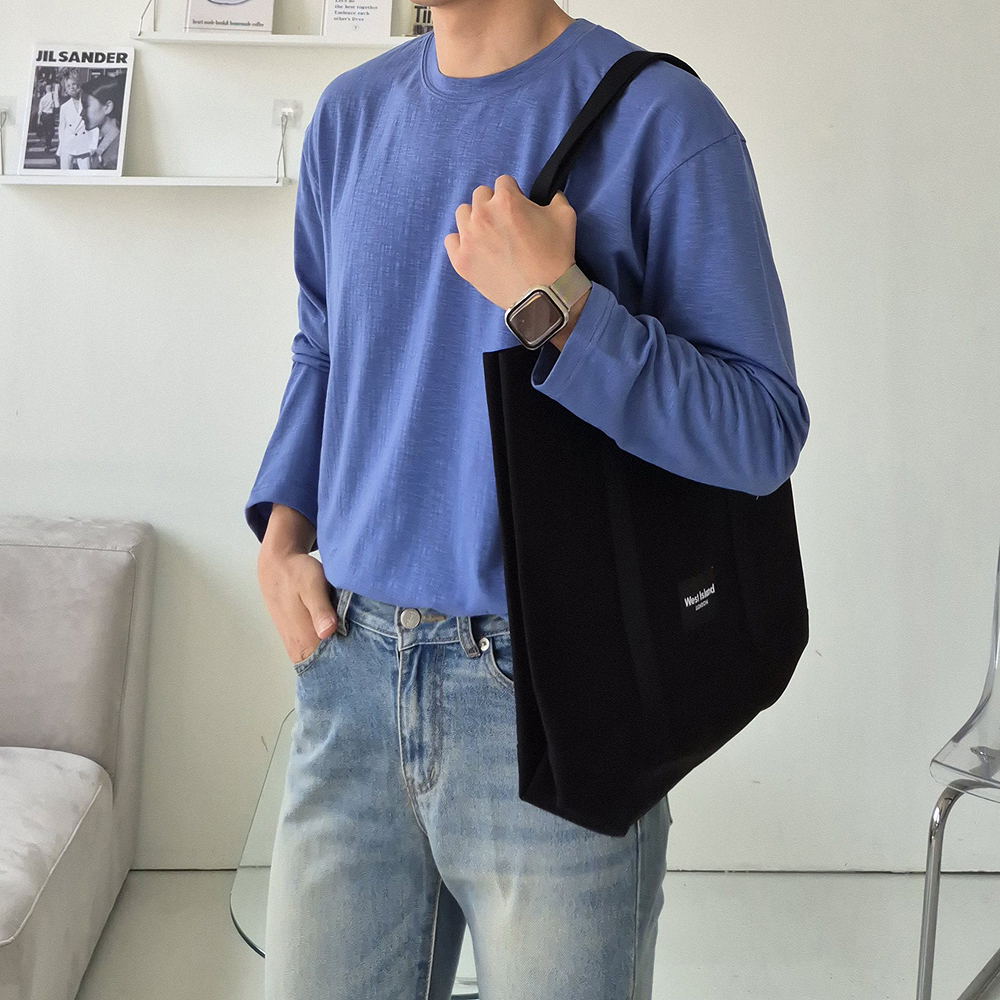 슬라브 무지 티셔츠 오버핏 이너 레이어드 흰티 남자 긴팔티 - 상세 이미지 2
